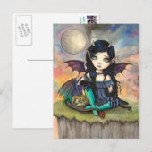 Schattigee Big-Eye Gothic Fairy en Dragon Art Briefkaart (Voorkant / Achterkant)