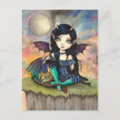 Schattigee Big-Eye Gothic Fairy en Dragon Art Briefkaart (Voorkant)