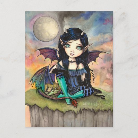 Schattigee Big-Eye Gothic Fairy en Dragon Art Briefkaart (Voorkant)