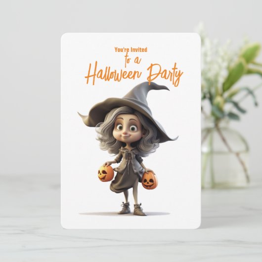 Schattigee Big Eye Heks Halloween Party Kaart (Staand voorkant)