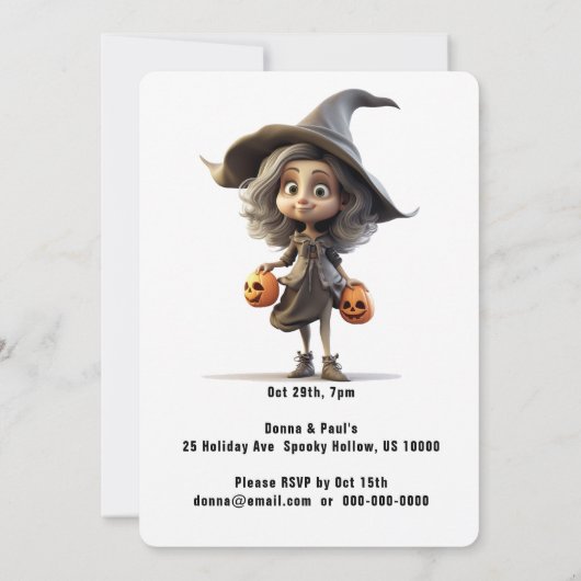 Schattigee Big Eye Heks Halloween Party Kaart (Achterkant)