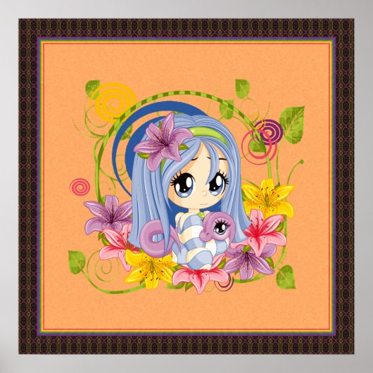 Schattigee Big Eyed Chibi Dragon Fairy Poster (Voorkant)