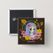 Schattigee Big Eyed Chibi Dragon Fairy Vierkante Button 5,1 Cm (Voorkant /achterkant)