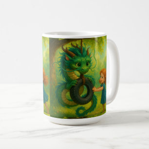 Schattigee Big Eyed Oriental Dragon en Girl Fantas Koffiemok