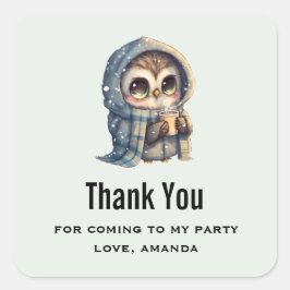 Schattigee Big-Eyed Uil Holding Een Koffiefeest Da Vierkante Sticker