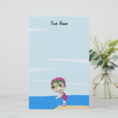 Schattigee Big Eyes Zwemster Meisje Roze Polka Dot Briefpapier (Staand voorkant)
