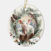 Schattigee biggen boerderijdieren Kerstmis pinecon Keramisch Ornament (Links)