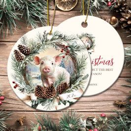 Schattigee biggen boerderijdieren Kerstmis pinecon Keramisch Ornament