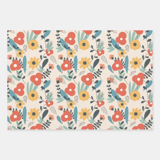 Schattigee biggen en vrolijke bloemen inpakpapier vel (Voorkant 2)