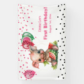 Schattigee biggetje eten watermeloen verjaardag spandoek (Verticaal)