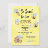 Schattigee bij een geel zwart eerste verjaardagsfe kaart (Voorkant)