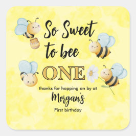 Schattigee bij een geel zwart eerste verjaardagsfe vierkante sticker