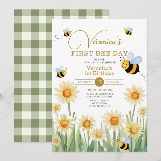 Schattigee bij eerste verjaardag zoet om één feest kaart (Voorkant / Achterkant)