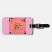 Schattigee bij en bloemenroze voorjaarstuin bagagelabel (Voorkant horizontaal)