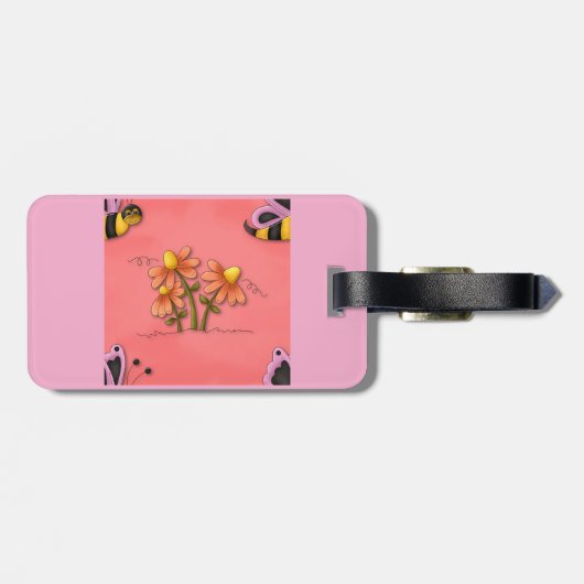 Schattigee bij en bloemenroze voorjaarstuin bagagelabel (Achterkant horizontaal)