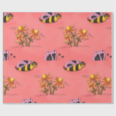 Schattigee bij en bloemenroze voorjaarstuin cadeaupapier (Vlak)