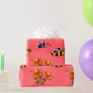Schattigee bij en bloemenroze voorjaarstuin cadeaupapier