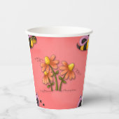 Schattigee bij en bloemenroze voorjaarstuin papieren bekers (Voorkant)