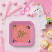 Schattigee bij en bloemenroze voorjaarstuin papieren bordje (Feest)