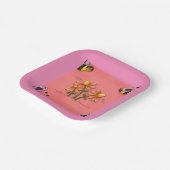 Schattigee bij en bloemenroze voorjaarstuin papieren bordje (Gebogen)