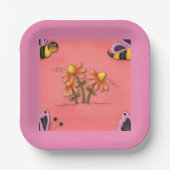 Schattigee bij en bloemenroze voorjaarstuin papieren bordje (Voorkant)