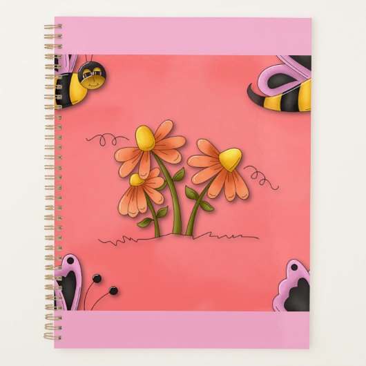 Schattigee bij en bloemenroze voorjaarstuin planner (Voorkant)