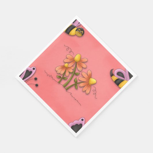 Schattigee bij en bloemenroze voorjaarstuin servet (Hoek)