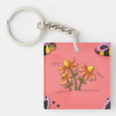 Schattigee bij en bloemenroze voorjaarstuin sleutelhanger (Voorkant)