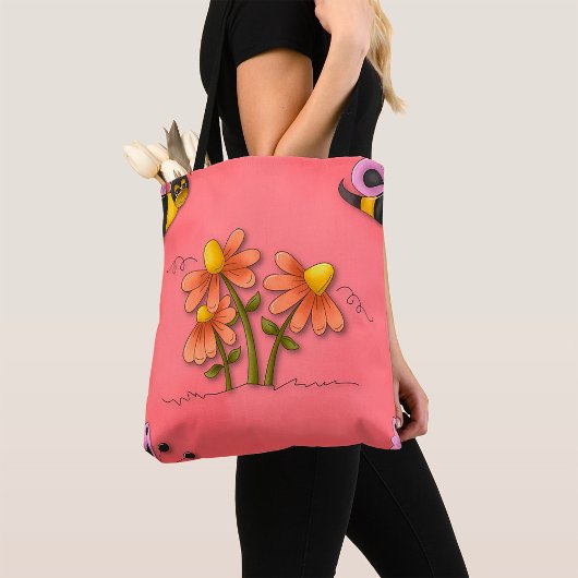 Schattigee bij en bloemenroze voorjaarstuin tote bag