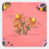Schattigee bij en bloemenroze voorjaarstuin vierkante sticker (Voorkant)