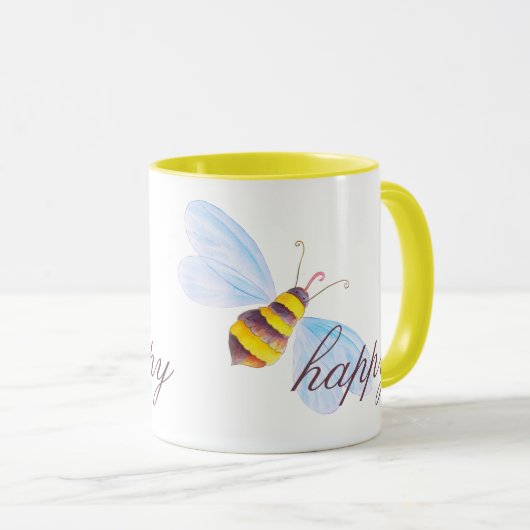 Schattigee bij gelukkig geel bruin of aangepaste t mok (Voorkant rechts)