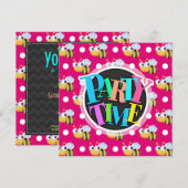 Schattigee bij, hete roze & witte polka stippen kaart (Voorkant / Achterkant)