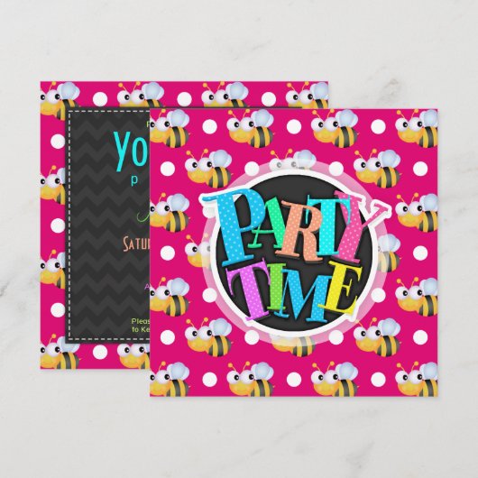 Schattigee bij, hete roze & witte polka stippen kaart (Voorkant / Achterkant)