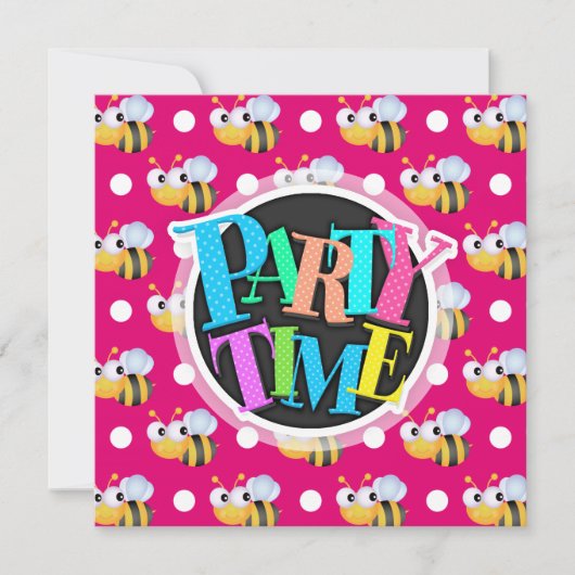 Schattigee bij, hete roze & witte polka stippen kaart (Voorkant)