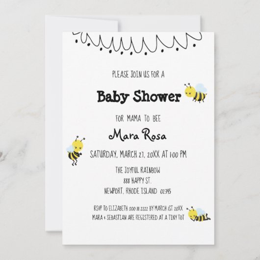 *~* Schattigee bij MAMA TO BEE Baby shower Invitat Kaart (Achterkant)