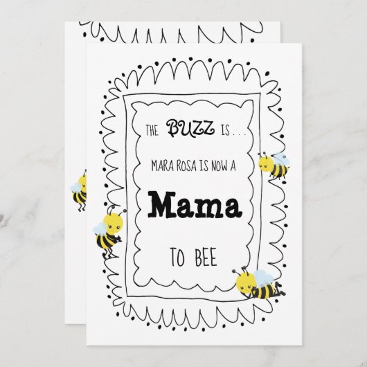 *~* Schattigee bij MAMA TO BEE Baby shower Invitat Kaart (Voorkant / Achterkant)