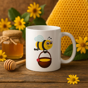 Schattigee bij met honingpot met bloem koffiemok