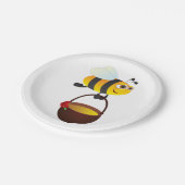 Schattigee bij met honingpot met bloem papieren bordje (Gekanteld)