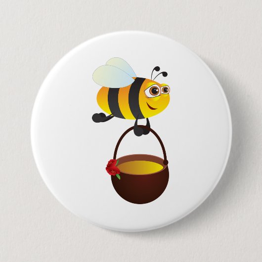 Schattigee bij met honingpot met bloem ronde button 7,6 cm (Voorkant)