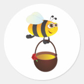 Schattigee bij met honingpot met bloem ronde sticker (Voorkant)