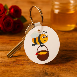 Schattigee bij met honingpot met bloem sleutelhanger
