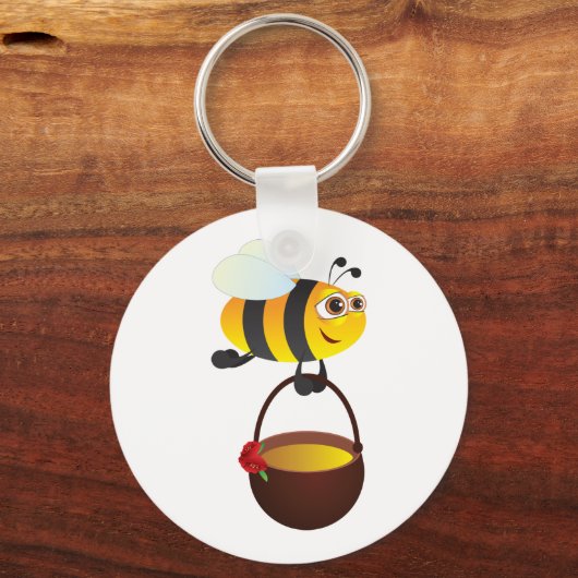 Schattigee bij met honingpot met bloem sleutelhanger (Voorkant)