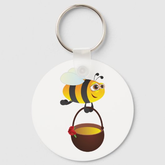 Schattigee bij met honingpot met bloem sleutelhanger (Achterkant)