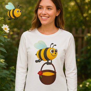 Schattigee bij met honingpot met bloem t-shirt