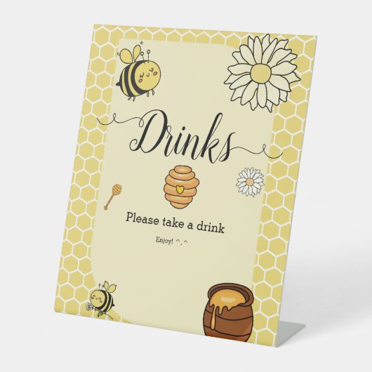 Schattigee bij met Sweet Honey Baby shower Drinken Reclamebord Met Voetstuk (Voorkant)