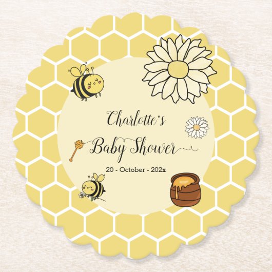 Schattigee bij met Sweet Honey Baby shower Kartonnen Onderzetters (Voorkant)