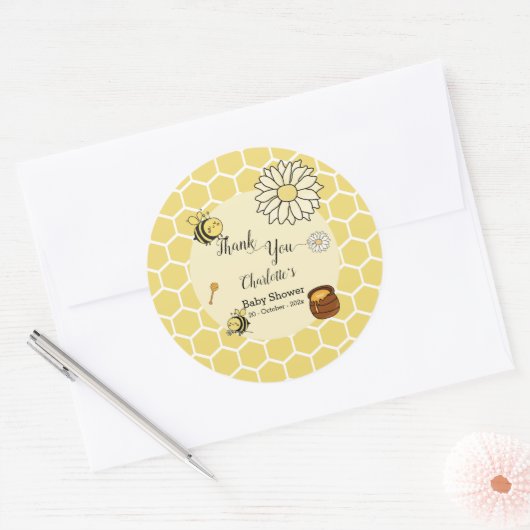 Schattigee bij met Sweet Honey Baby shower Ronde Sticker (Envelop)