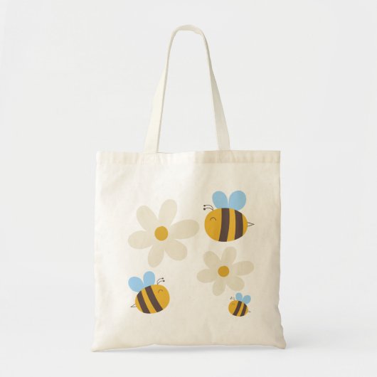 Schattigee Bijen met een witte Flowers Tas-Bag Tote Bag (Voorkant)