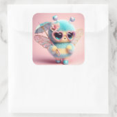 Schattigee Bijen met paraplu Vierkante Sticker (Tas)