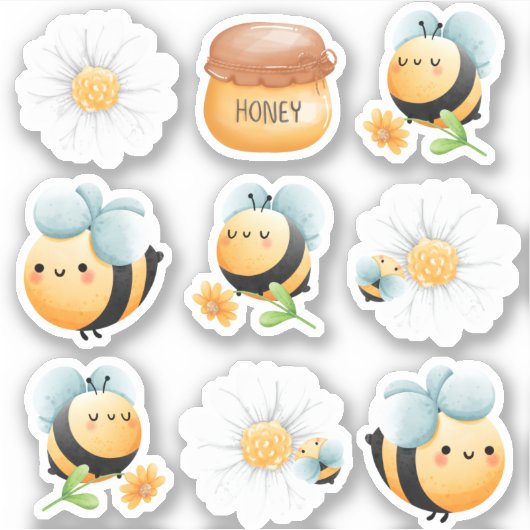 Schattigee bijen thema Stickers (Voorkant)